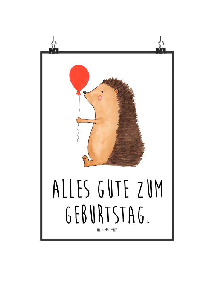 Plakat Igel Luftballon mit Spruch in Weiß