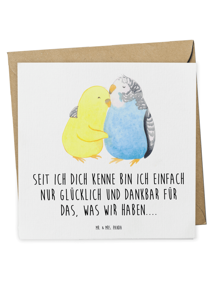Glückwunschkarte Wellensittich Liebe mit Spruch in Weiß