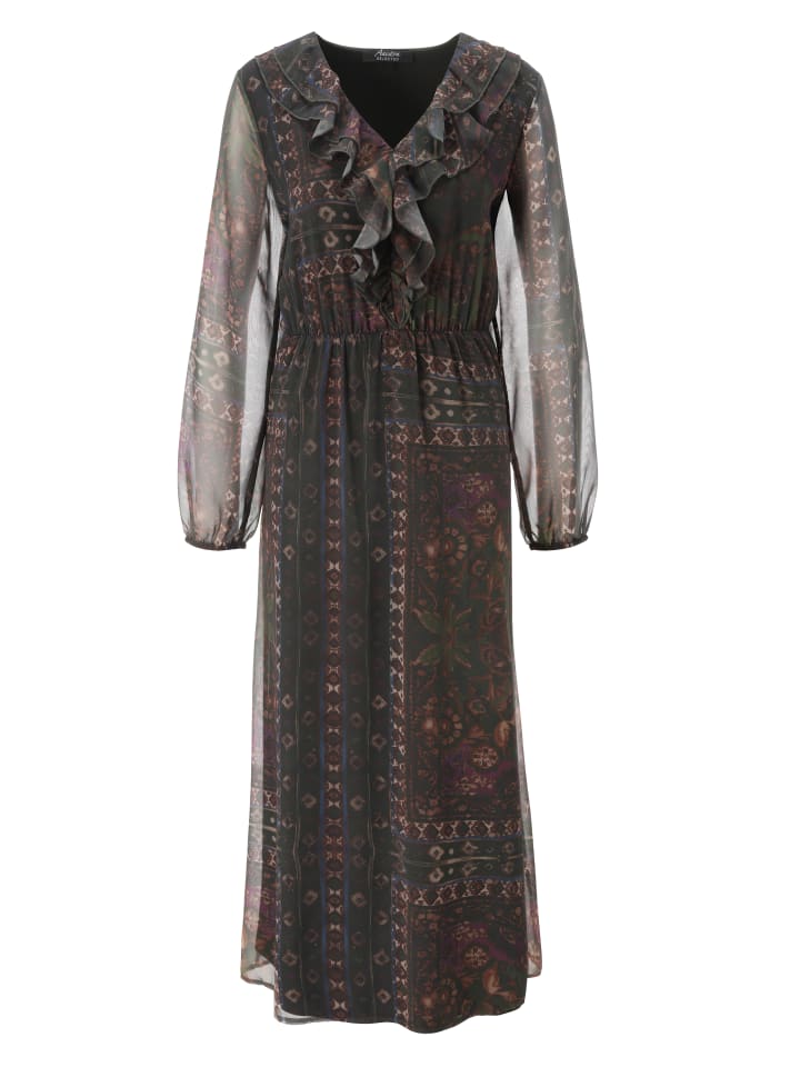 Maxikleid in khaki-camel-schwarz-rose-ocker
