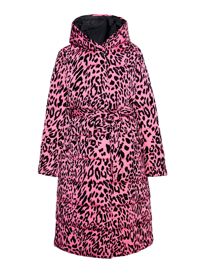 Damen Langer Steppmantel in Pink Leo