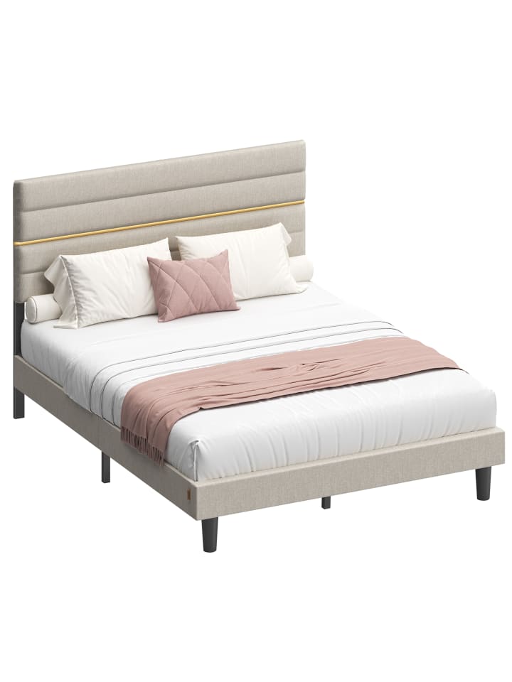 Bettgestell Kacy in Hellbeige - (B)140 x (H)(110-116.5) x (T)202 cm