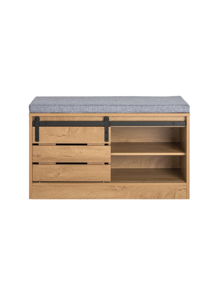 Schuhschrank mit Sitzfläche in Natur-Eiche - (W) 35 x (H) 48 x (L) 80 cm