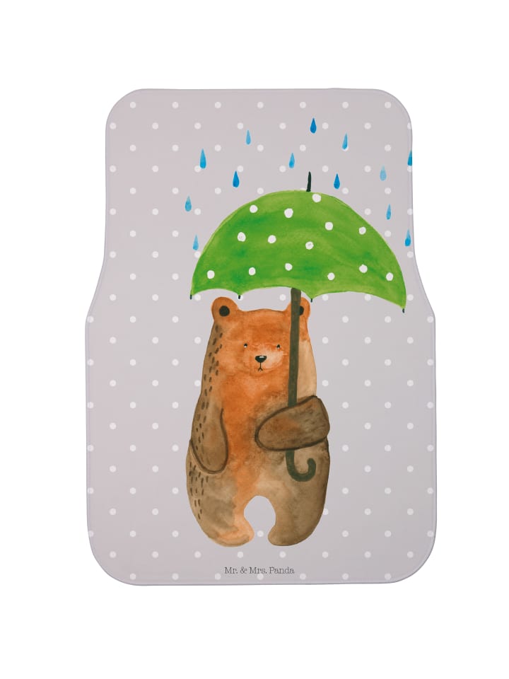 Fußmatte Auto Bär Regenschirm ohne Spruch in Grau Pastell