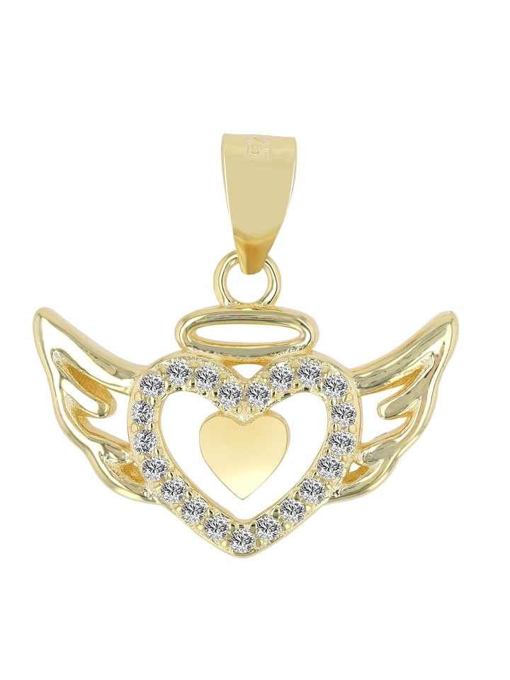 Damen Anhänger – Flügel Anhänger aus 925 Silber mit Zirkonia in gold