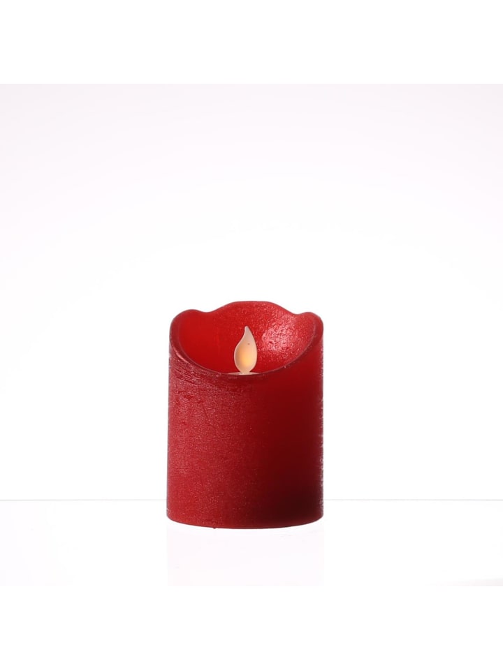 LED Kerze mit beweglicher Flamme Echtwachs Rustik-Optik H: 10cm in rot
