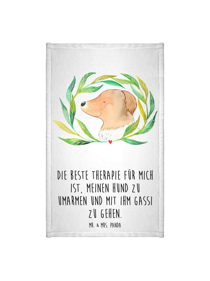 Handtuch Hund Blumen mit Spruch in Weiß