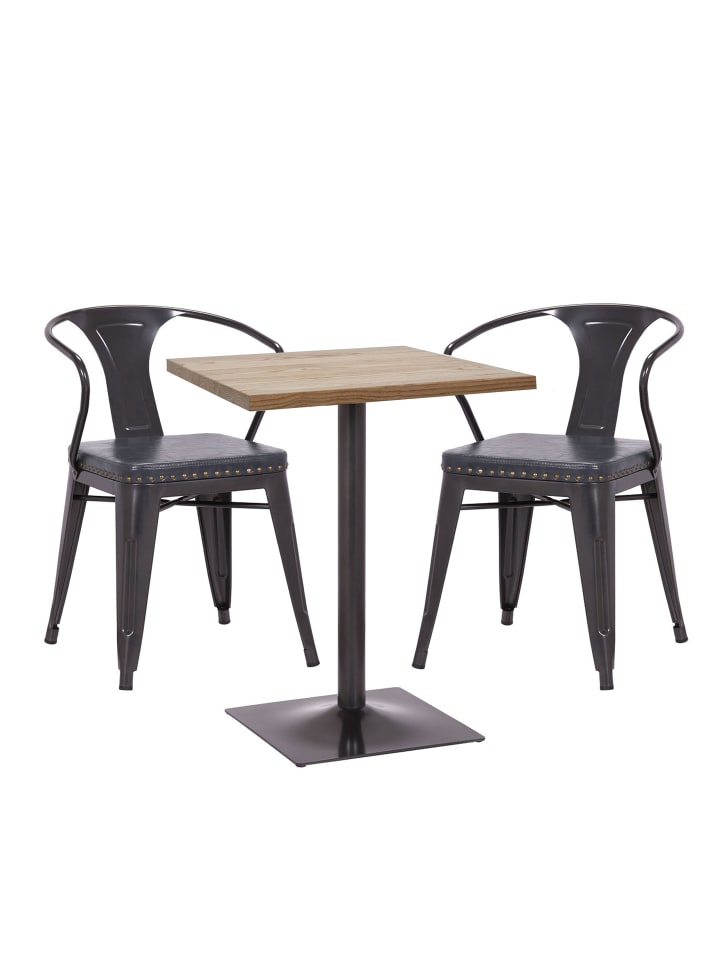 Set Bistrotisch und 2x Stuhl H10d, Schwarz-grau, Tisch hellbraun
