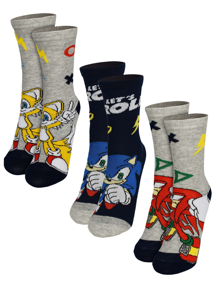 3er Pack Sonic The Hedgehog Socken Söckchen Strümpfe in Mehrfarbig