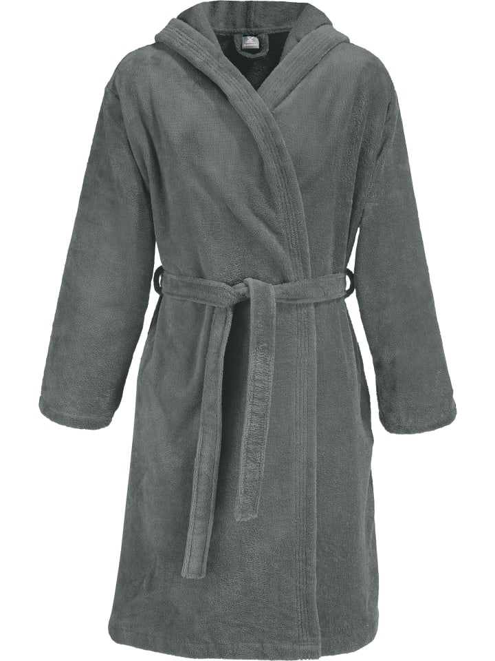 Velours-Frottier Unisex-Bademantel mit Kapuze Heidenheim in grau