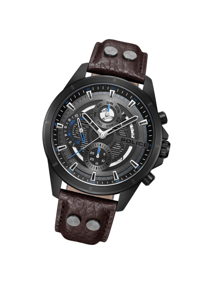 Chronograph-Armbanduhr Police Malawi dunkelbraun extra groß (ca. 45x53mm)