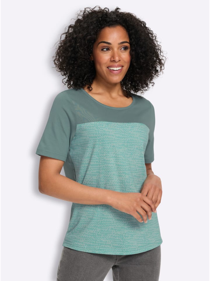Kurzarm-Shirt in jade-kalkmint-bedruckt