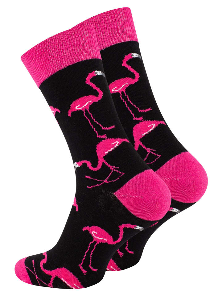 Bunte Fun Socken Farbenfrohe Freizeitsocken Damen & Herren in PinkFlamingo