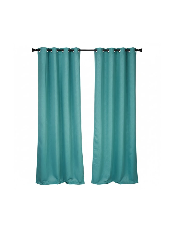 2x Vorhänge "Muster" in Grün - (B)135 x (H)245 cm
