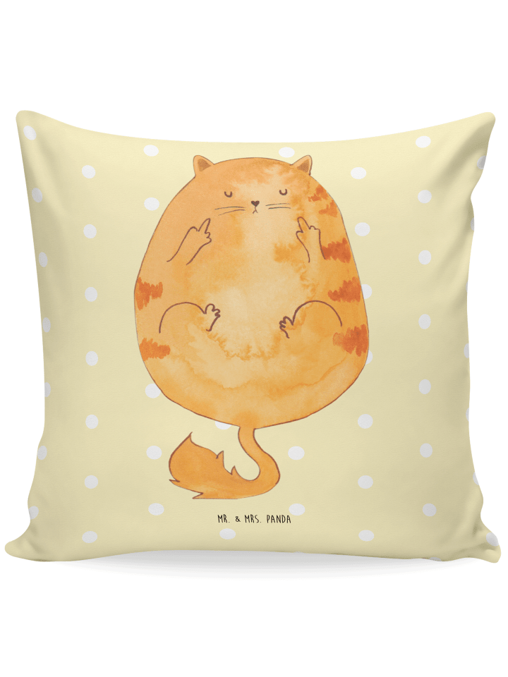 40x40 Kissen Katze Mittelfinger ohne Spruch in Gelb Pastell