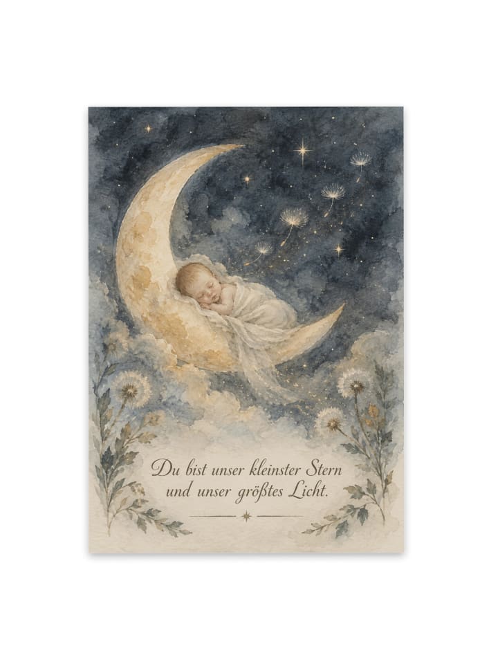 Trauerkarte Mond poetisch Design mit Spruch in Weiß