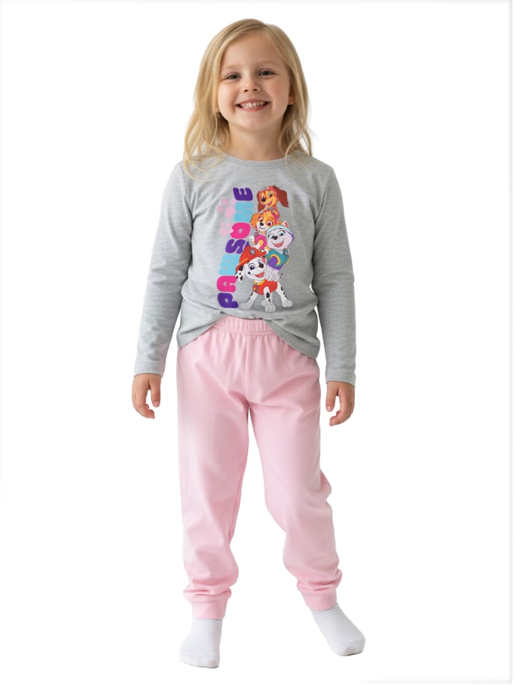 Paw Patrol Schlafanzug PAWSOME Pyjama Set Langarm Oberteil mit Hose in grau/rosa