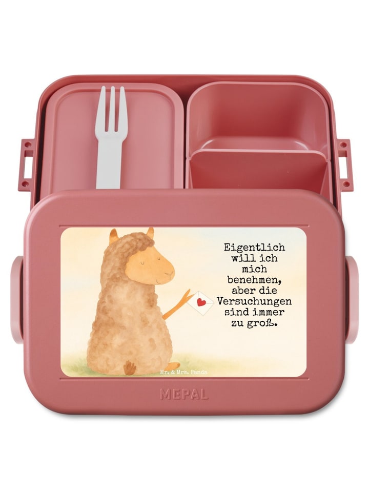 Lunchbox Alpaka Fahne Design mit Spruch in Rot Pastell