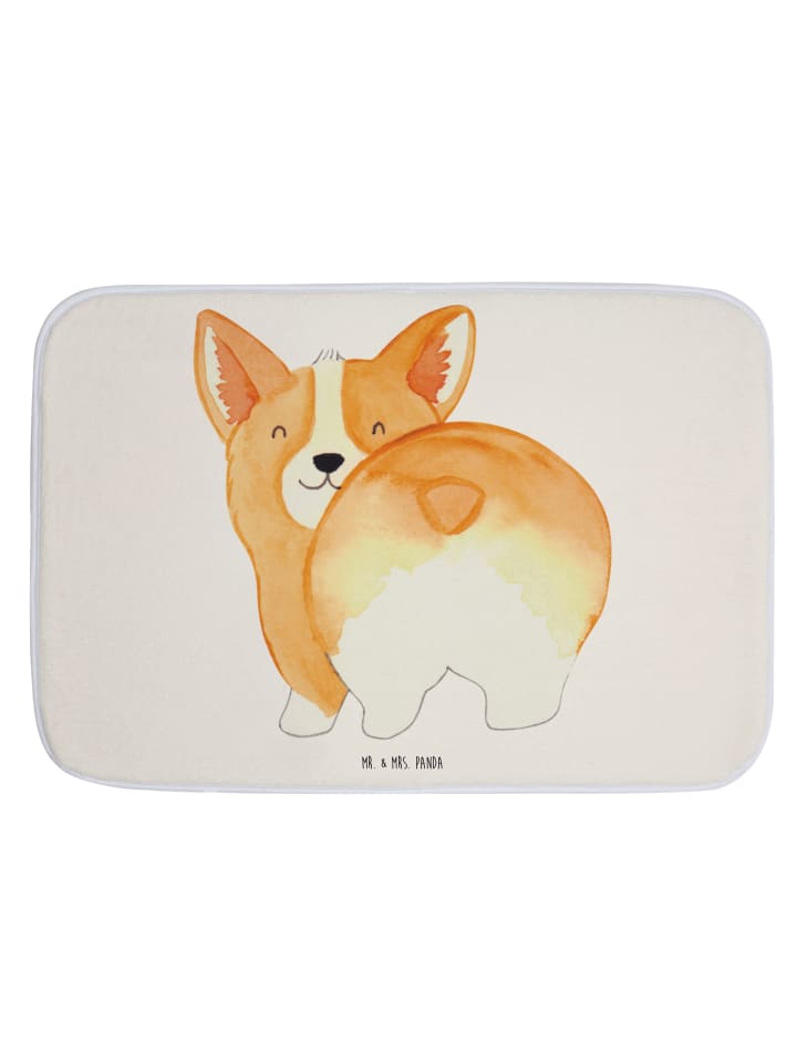 Badteppich Corgi Po ohne Spruch in Weiß