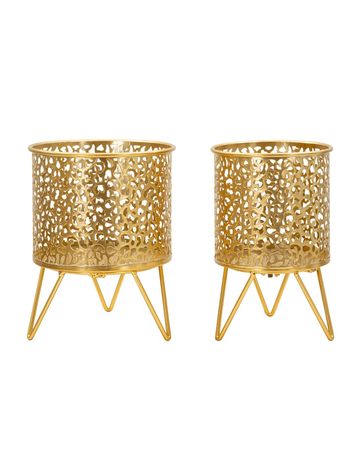 Set mit 2 goldenen Metall-Pflanztöpfen Ø cm 16X20-13X20