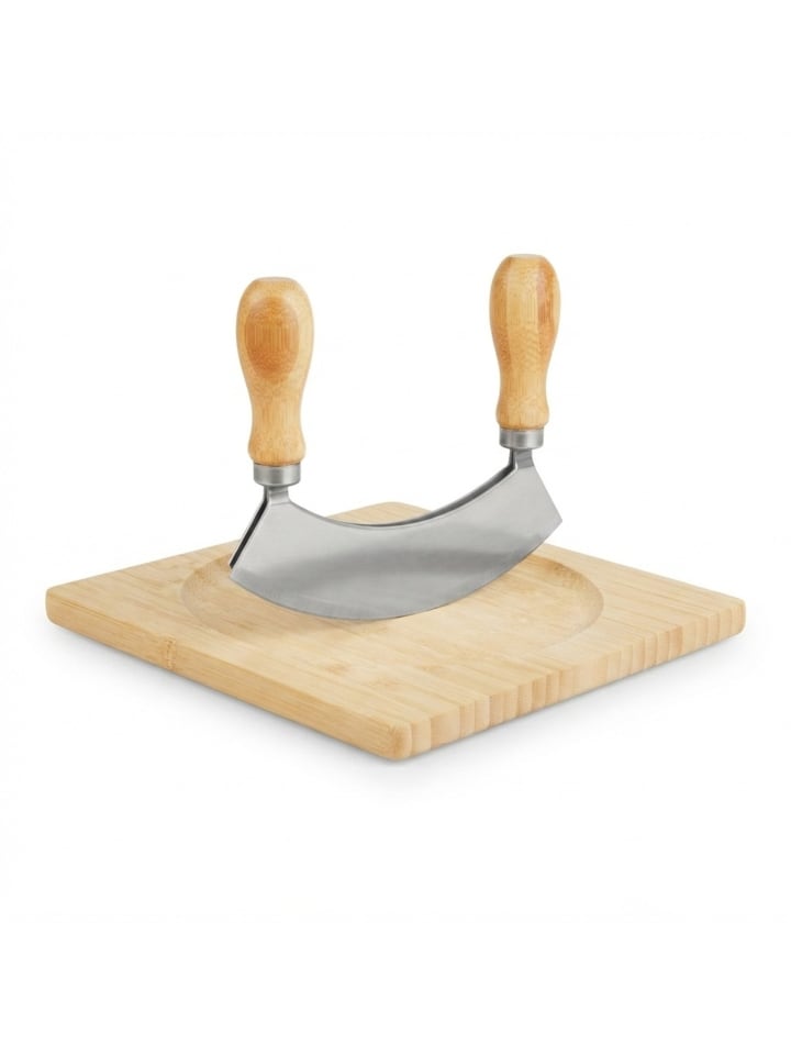 Wiegemesser mit Brett in Natur/ Silber