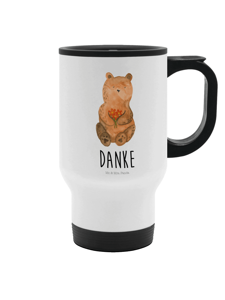 Thermobecher Bär Dankbar mit Spruch in Weiß