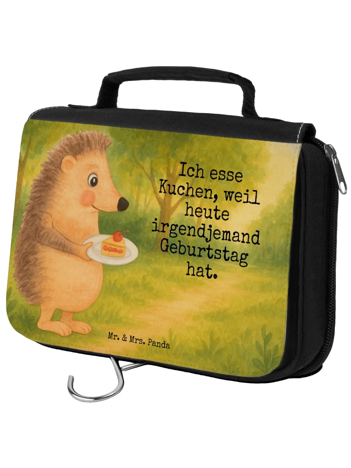Kulturtasche Igel Kuchenstück Design mit Spruch in Weiß