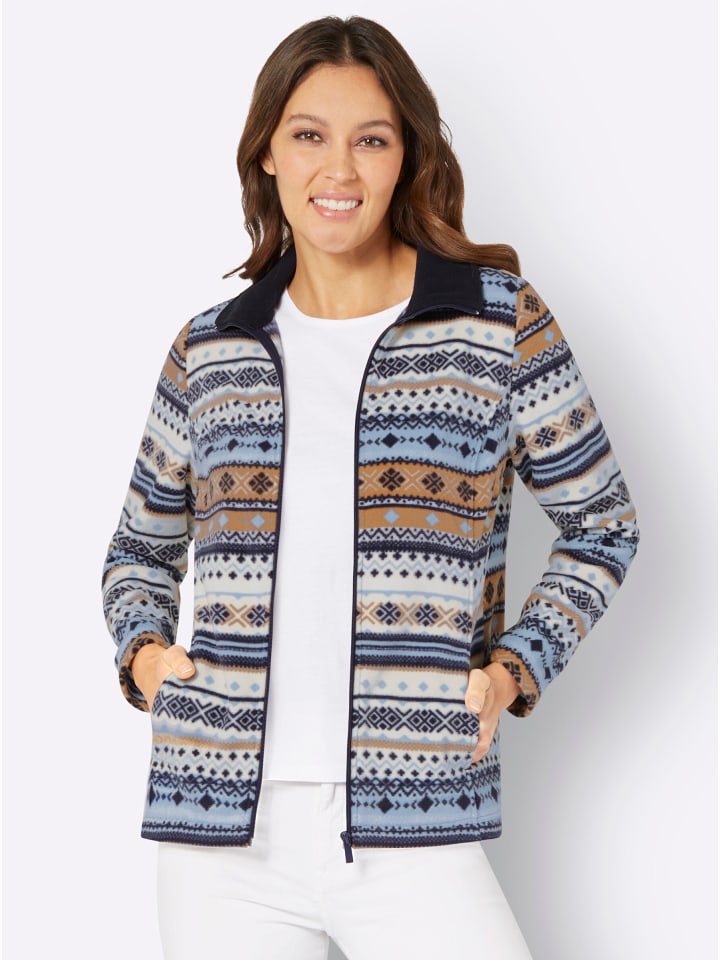 Fleece-Jacke in weiß-marine-bedruckt