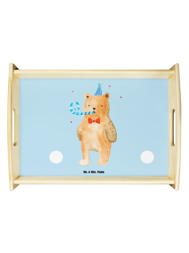 Dekotablett Bär Geburtstag ohne Spruch in Blau Pastell