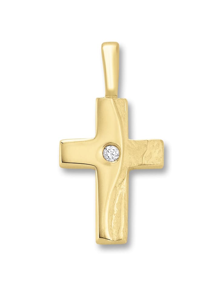 Zirkonia Kreuz Anhänger aus 333 Gelbgold in gold
