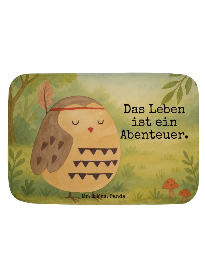 Badteppich Eule Federschmuck Design mit Spruch in Weiß