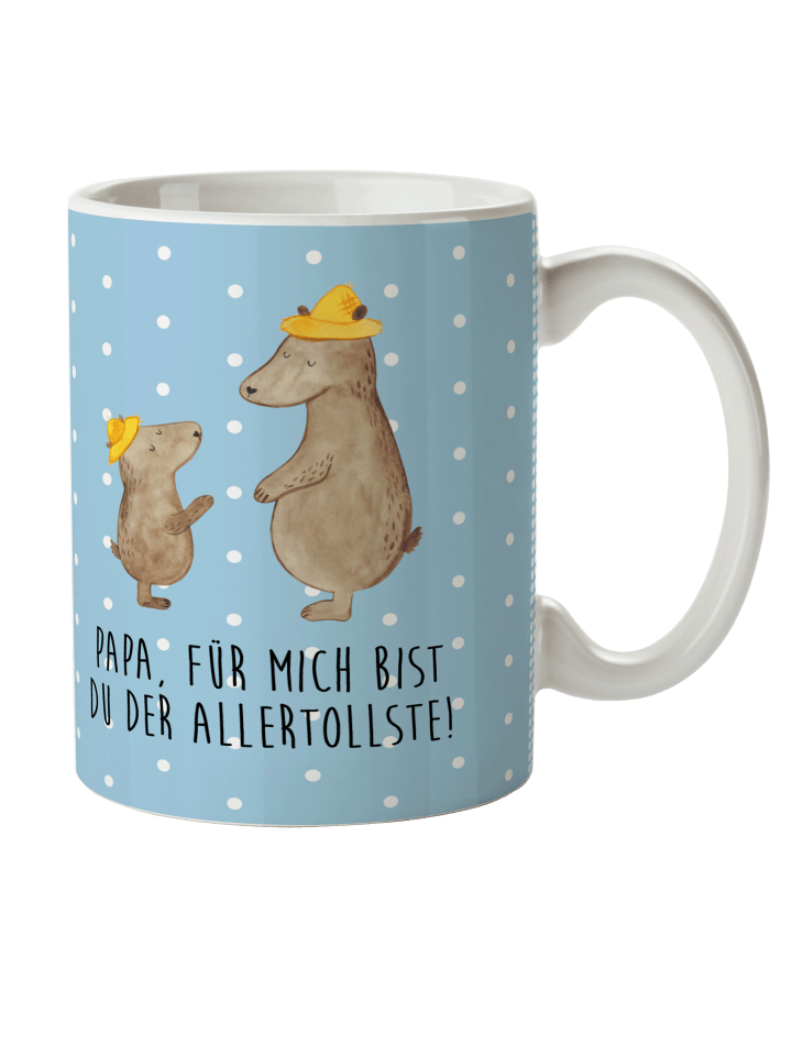 Kindertasse Bären mit Hut mit Spruch in Blau Pastell