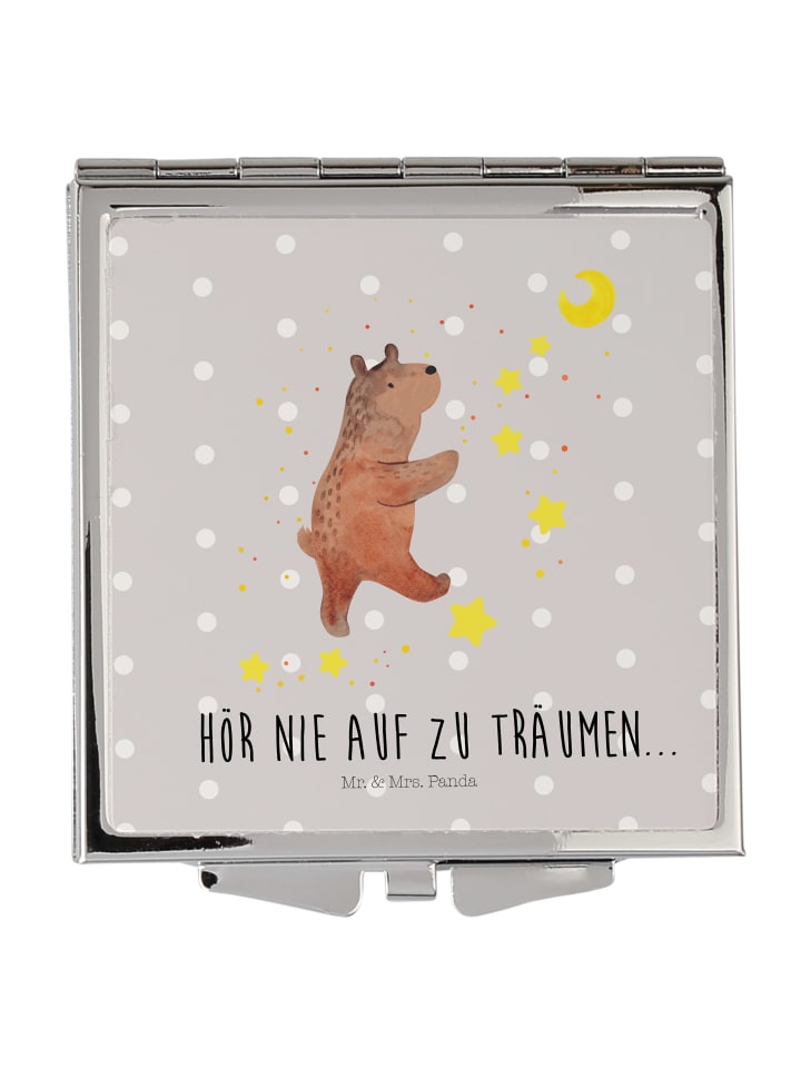 Schminkspiegel Bär Träume mit Spruch in Grau Pastell