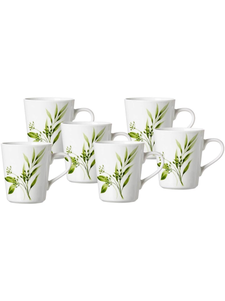 6er Set Kaffeebecher Evora in Weiß-Grün 300 ml