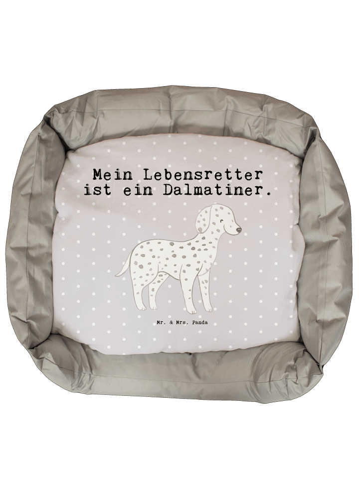Hundebett Dalmatiner Lebensretter mit Spruch in Grau Pastell