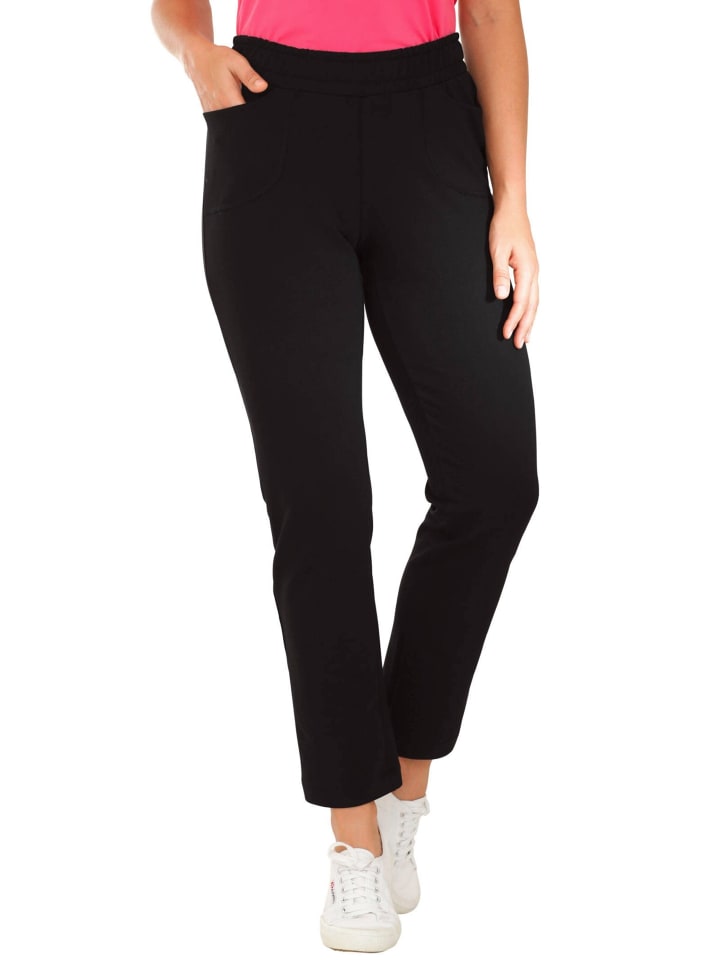 Kurzgröße: Sportive Loungehose, elastischer Bund in schwarz