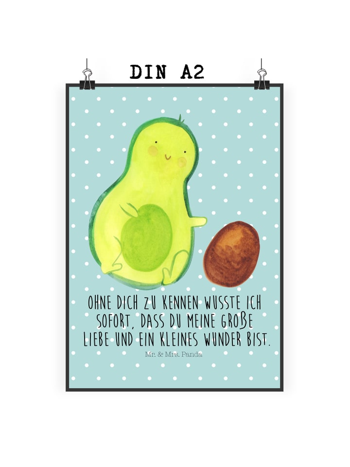Poster Avocado Kern rollt mit Spruch in Türkis Pastell