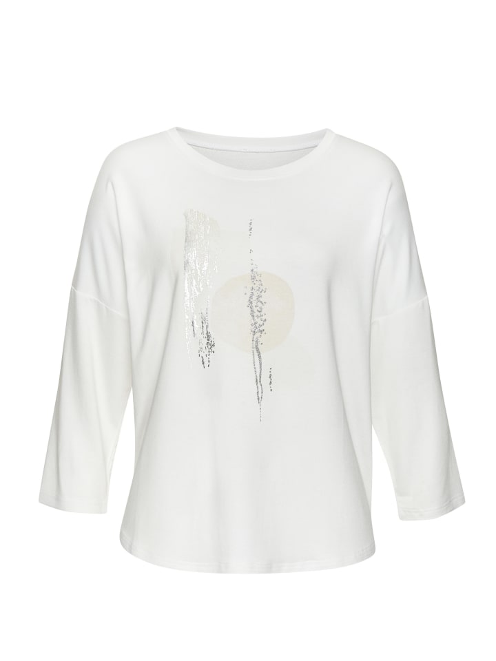 3/4-Arm-Shirt in weiß, beige, silber