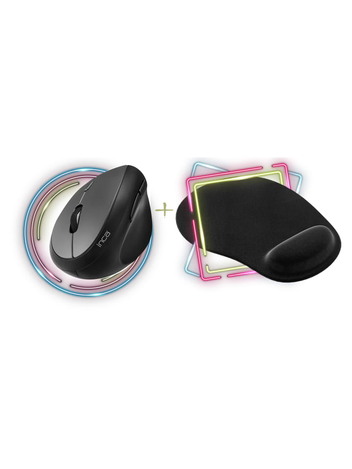 2in1 Set Wireless 1600 DPI Funk Maus Grau & Mauspad 3mm in Schwarz