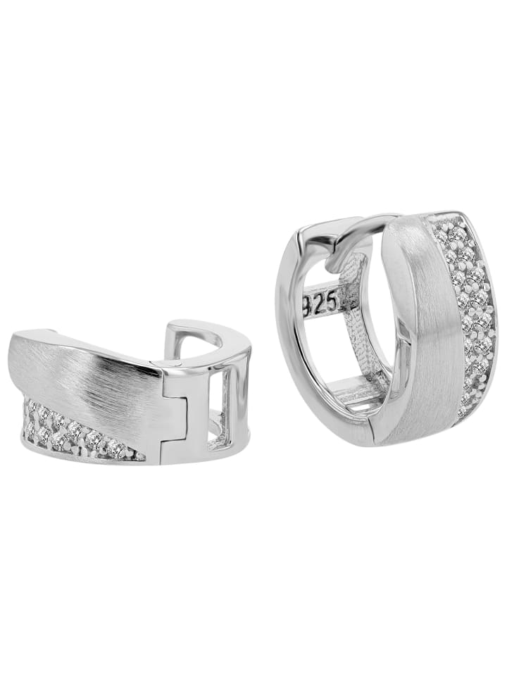 Damen Ohrringe – Klappcreole aus 925 Silber mit Zirkonia in silber