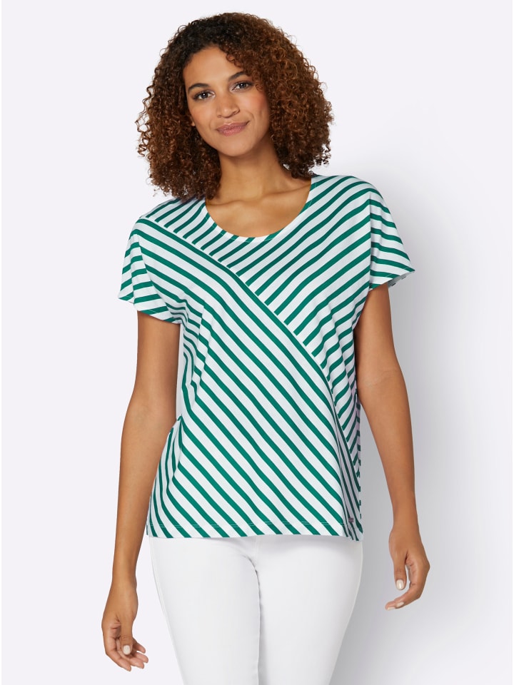 Shirt in grün-weiß-gestreift