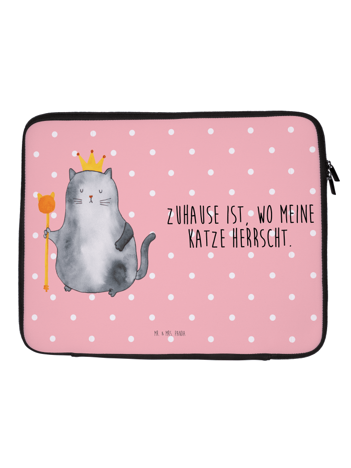 Laptop Tasche Katze König mit Spruch in Rot Pastell