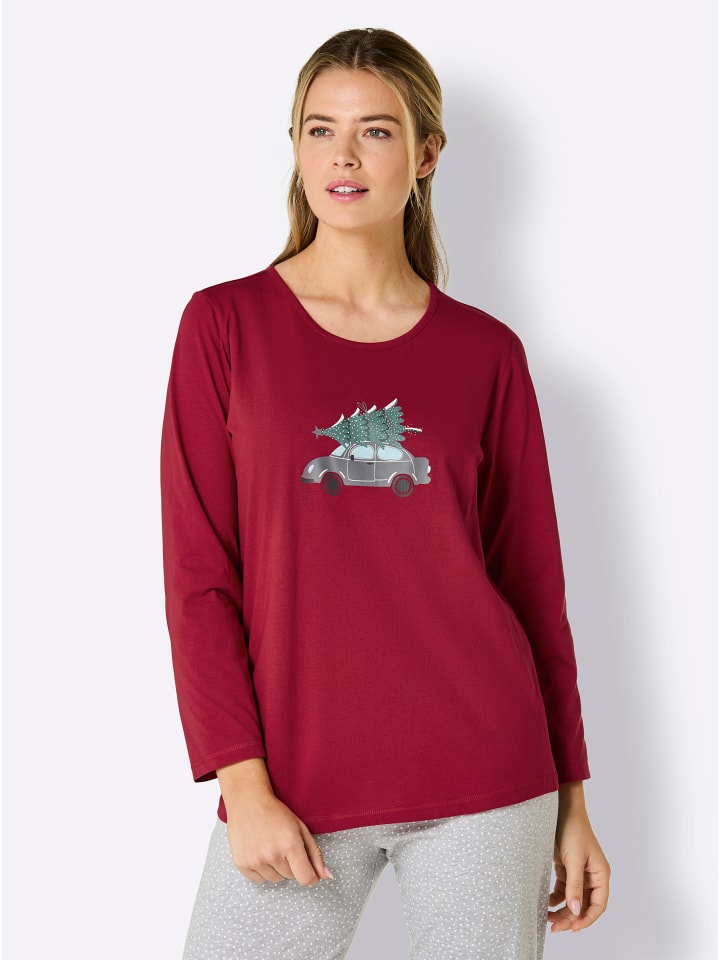 Schlafanzug-Shirt in rot-anthrazit