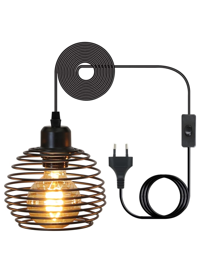 Pendelleuchte in Schwarz 1-flammige E27 rund Vintage H 150cm mit Stecker