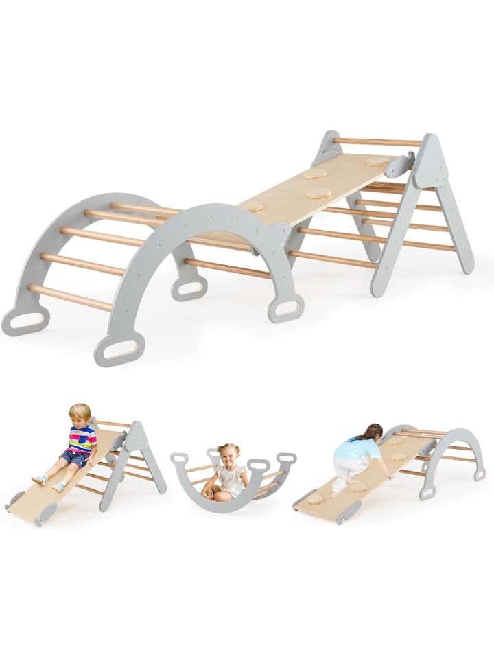 4 in 1 Kletterdreieck mit Rutsche 1+ Jahre in Grau