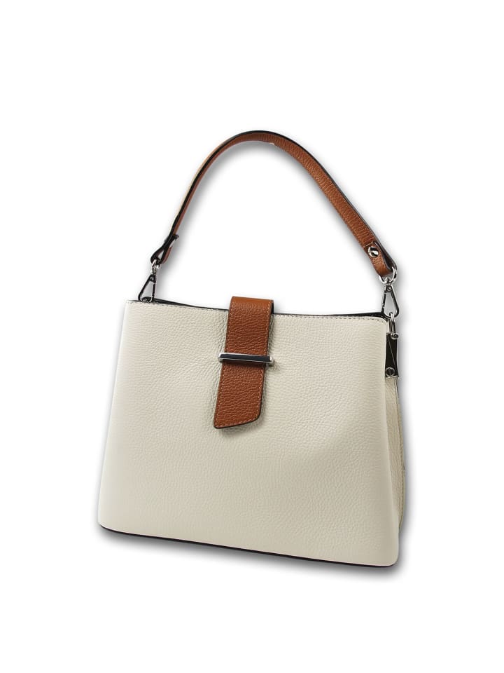 Leder Schultertasche Toscanto Tasche beige, natur ca. 25cm