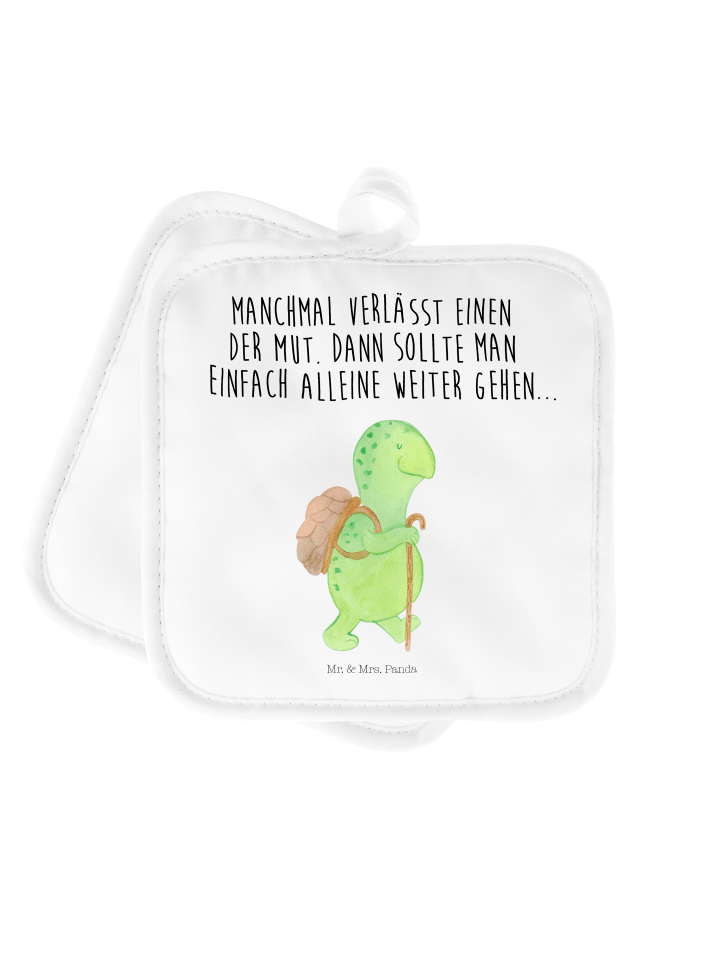 Topflappen Schildkröte Wanderer mit Spruch in Weiß