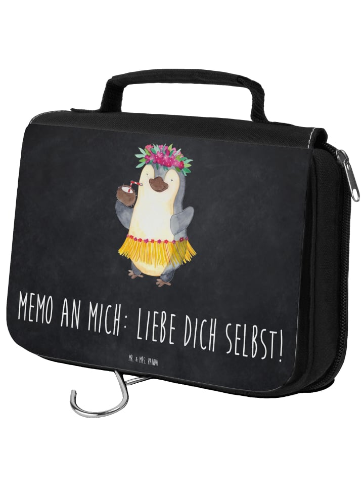 Kulturbeutel Pinguin Kokosnuss mit Spruch in Kreidetafel