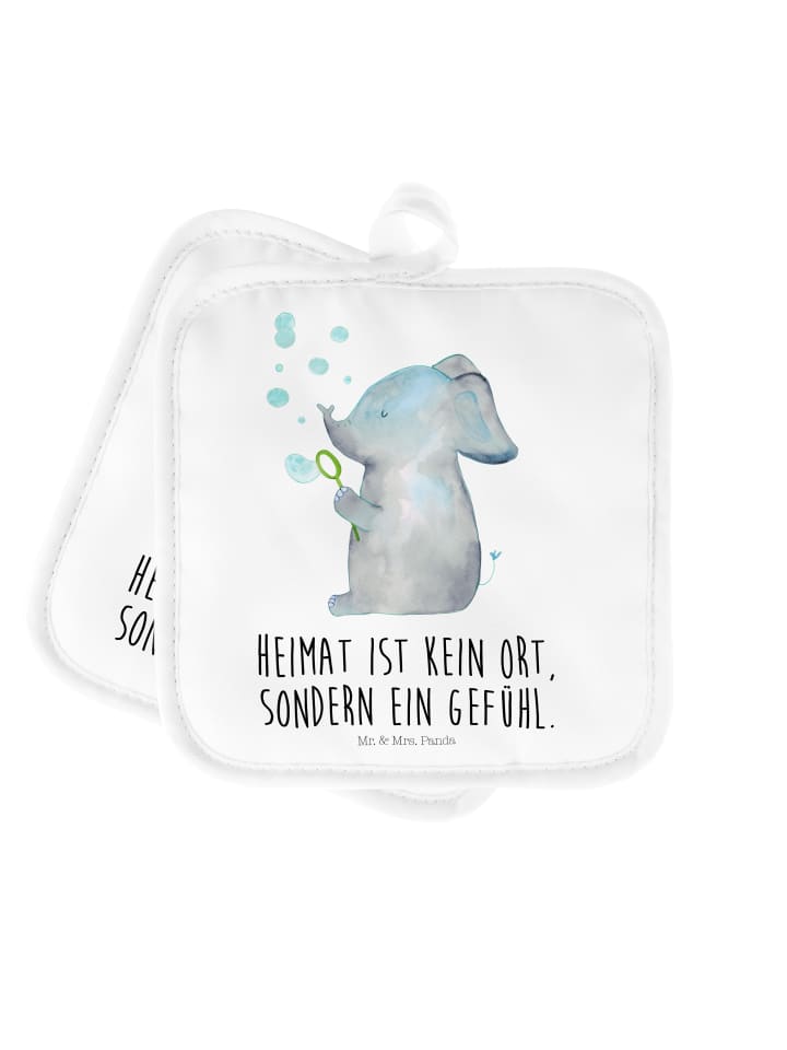Topflappen Elefant Seifenblasen mit Spruch in Weiß