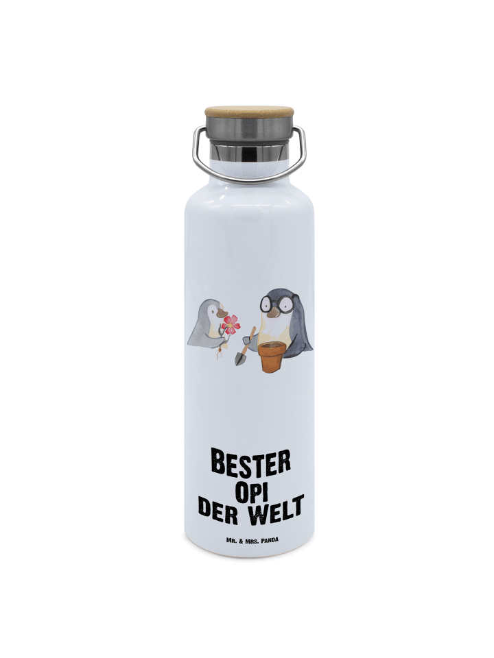 Trinkflasche Edelstahl Pinguin Bester Opi der W... in Weiß