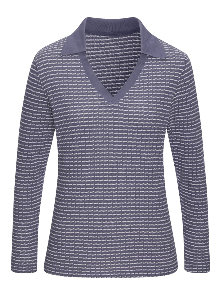 Langarm-Poloshirt in blau-creme